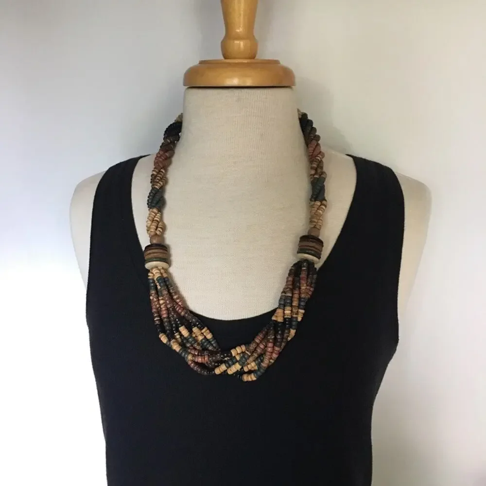 Beautiful muted natural tones multi-strand statement necklace